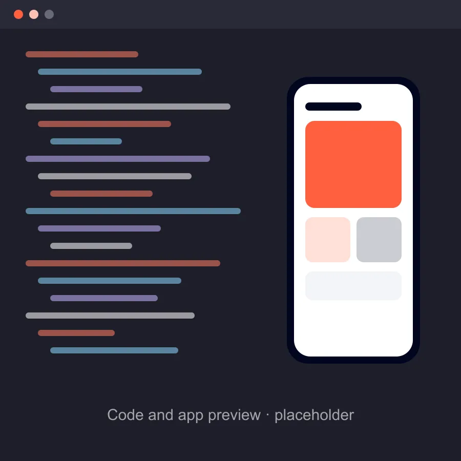 Code editor next to a live preview of a mobile app screen